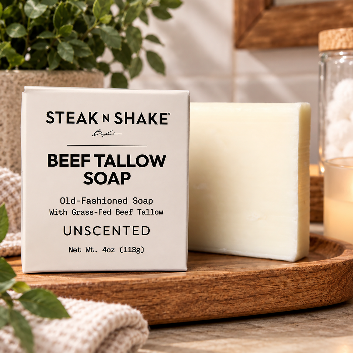 Unscented Beef Tallow Soap, 4oz