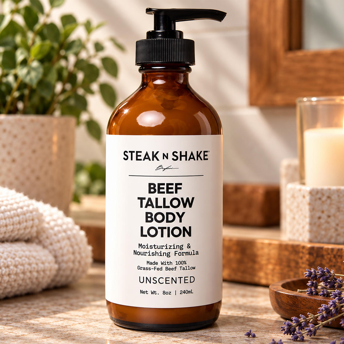 Unscented Beef Tallow Body Lotion, 8oz