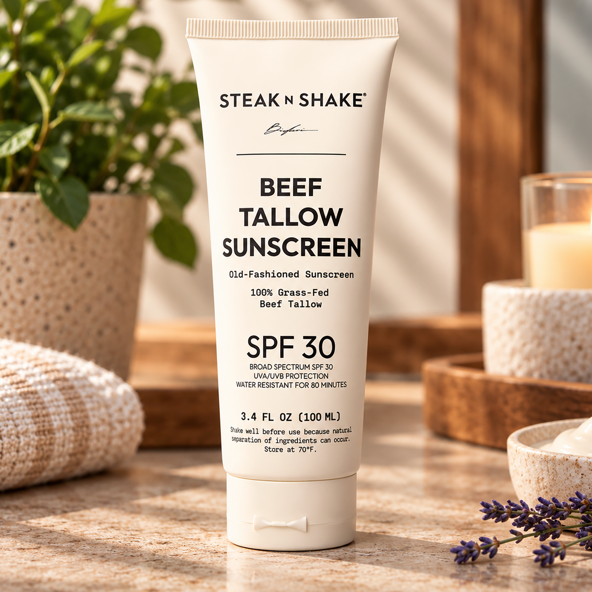 Unscented Beef Tallow SPF 30 Sunscreen, 3.4oz
